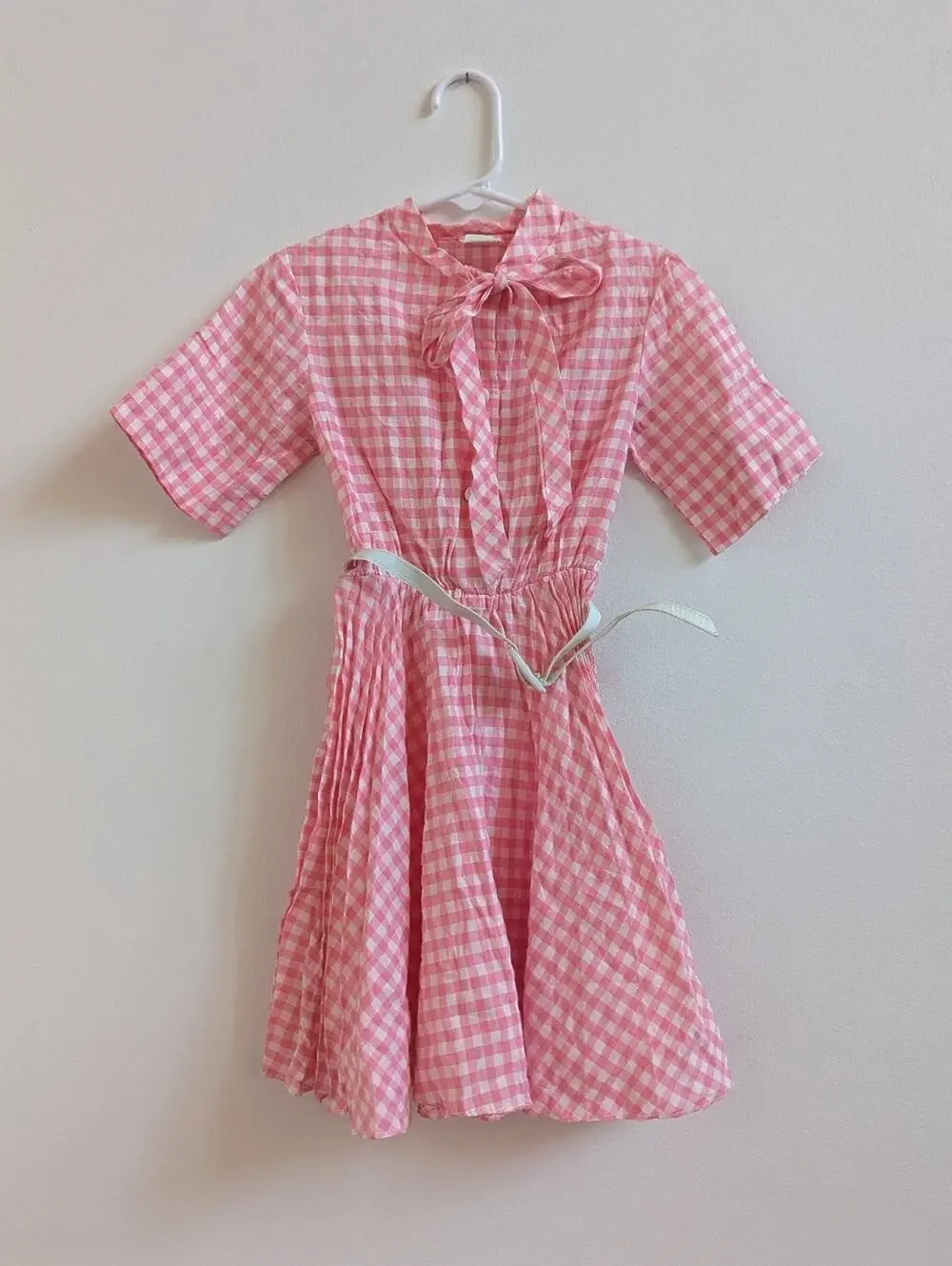 Vtg Miss Quality Dress 6 Girls Pink Gingham Belted